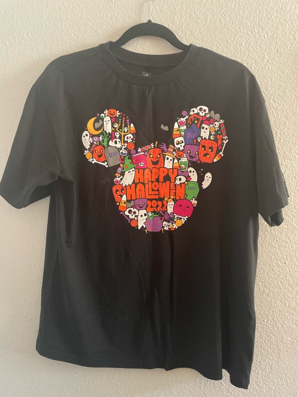 Disney Black Halloween Graphic Tee with Multicolor Mickey Design